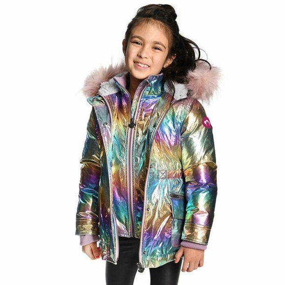 Appaman Other - Appaman NEW Girls Winter Coat Rainbow Pink Fur Hooded Long Puffer  14